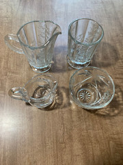 Lot of 4 Clear Glass Flowered And Various Patterns