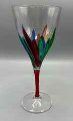 CC ZECCHIN Style MURANO Italy Wine Glass Rainbow Swirl Pattern Red Stem 8.25″