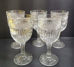 5 Vintage Libby Radiant 7.25″ Water/Wine Goblets Diamonds & Vertical Lines