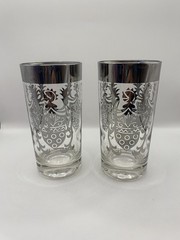 Vintage Mid-Century Barware Glass Set w/ Chrome Caddy – 4 Highball Tumblers