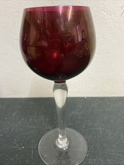 Cranberry pink glass vintage Victorian antique prism stem wine glass goblet 19cm