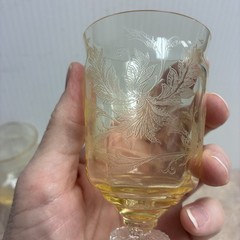 Set Of 4 Tiffin Franciscan Cadena Footed Lt. Yellow Glass 4” Tall Juice Glasses