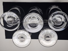 Set Of 5 Antique Boston & Sandwich Or NE Glass Wheel Engraved Flint Goblets «K»