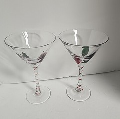 Glass MARTINI Margarita GLASS Set Ribbon Stem Cocktail Red, Green
