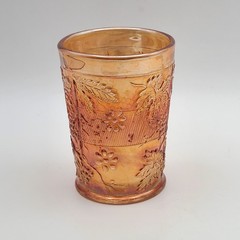 Dugan Antique Marigold Carnival Glass Floral and Grape Tumbler 4″ FREE SHIPPING