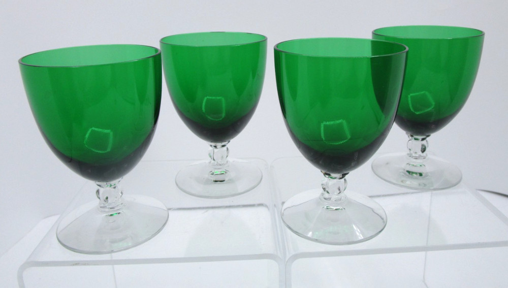 FOSTORIA GLASS Set of (4) #6012 Westchester Empire Green Oyster Seafood Cocktail