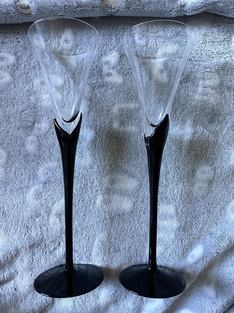 Mikasa Vogue 507 Fluted Champagne/Pair Crystal Onyx/Clear (W/ Box) **DEFECT**