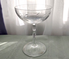 Fostoria 5 1/2 Inch IVY Champagne Coupe Crystal 1891-1983 Stem 6012, Cut 745