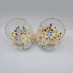 Murano Art Glass Tumblers Set Of (2) White Cristal Confetti Made in Italy