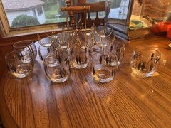 MCM federal Harlequin set of eight roly-poly glasses with caddy