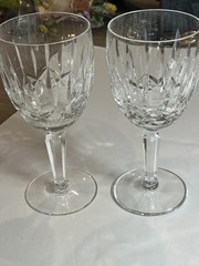 Waterford LISMORE White Wine Glass Stem Goblet Pair Set of (2) Cut Crystal