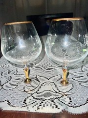 Vintage Colony Versailles Brandy Snifters~ Gold Stem & Rim~ Bohemian Crystal~ 2