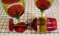 Pier 1 Festive Stripe Party Buffet Wine Glasses 9″ Tall with Gold Accents Set/3
