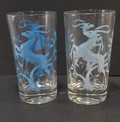 Vintage MCM Blue Antelope Juice Glasses w/holder