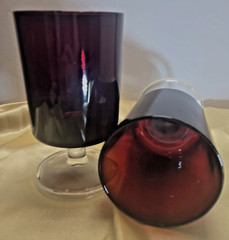 Vintage Ruby Red Clear Pedestal Stem Glass Goblet Arcoroc France 8oz. Set of 2