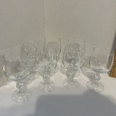 Set Of 7 Bohemian Crystal Claudia 5.75” White Wine Glasses W/ Faceted Ball Stem