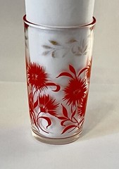 Hazel Atlas Glass Tumbler BACHELOR BUTTON Red Drinkware Barware 5″