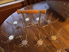 MCM federal Harlequin set of eight roly-poly glasses with caddy