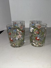VTG Cera Floral Flowers Low Ball Rocks Glasses Set Of 4