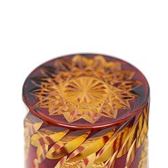 Handmade Edo Kiriko Glass Amber Red Colored Glassware Whisky Drinkware Artwork