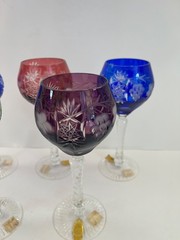 Set of 5 Imperlux Cut to Clear Wine Hock Glasses Cobalt Red Green Original Label