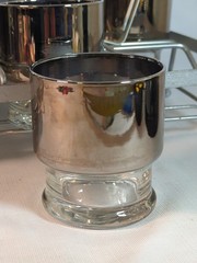 Vtg Bar Caddy & 8 Whiskey Rocks Glasses Silver Ombre Set MCM Dorothy Thorpe