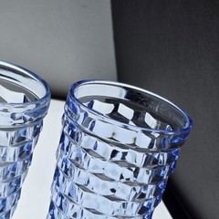2 Indiana Glass Ice Blue Whitehall Colony Cubist Footed Drinking Glasses 6″