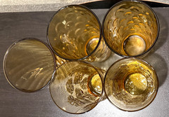 Set of 5 Vintage Assorted Amber Gold Tumblers Glasses See Description