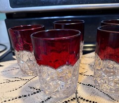 Thompson Glass EAPG Ruby Stain & Clear Tumbler hexagon block Pattern 1893
