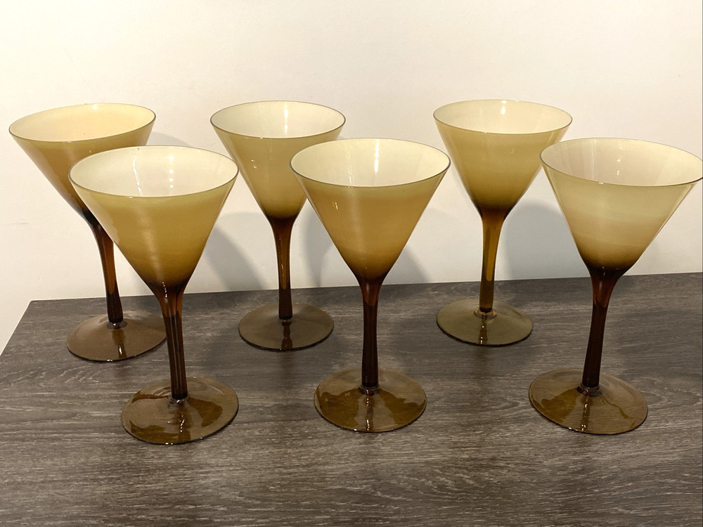 6 CARLO MORETTI Amber / Butterscotch Cased Martini Glasses Italy MCM~ FREE SHIP!