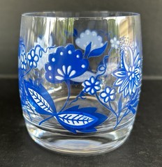 Mid Century Juice Tumblers Blue Corn Flowers Retro Glasses 3″ Set Of 6