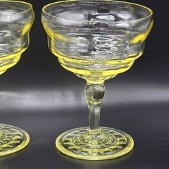 Set of 4 Topaz Uranium Glass Sherbet Champagne Coupes Glasses Depression Glow