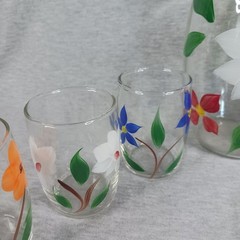 Vintage Bartlett Collins Juice Set Pitcher + 6 Glasses Hand Painted Floral MCM