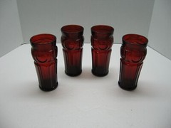 4 Wheaton Glass Bullseye Drinking Glass Ruby Red Vintage Iced Tea Tumblers