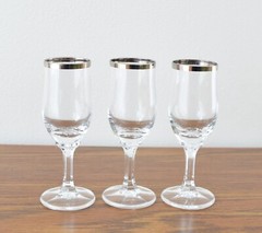Set Of 6 Silver Rimmed Shot Liquor Glasses 4-3/4″ tall 3 fl oz