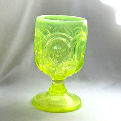Vtg Fenton for LE Smith Moon & Stars Yellow/ Vaseline OPALESCENT GOBLET 5.75″