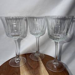 Set Of 5 Vintage Ribbed Long Stem Wine Water Goblets glasses France 7.25”