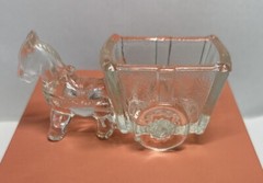 Vtg Donkey Horse and Cart Wagon Clear Glass Toothpick Holder Candy Nut Dish 50s