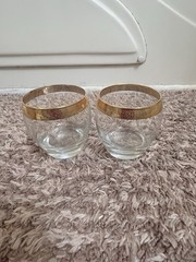 2 Vintage Imperial Old Fashioned Whisky Rocks Wine Glasses 24kt Gold Rim 6oz EUC