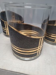 Rare 3 Mid Century Moden Culver Black Coral 22k Gold 723-024 Glasses