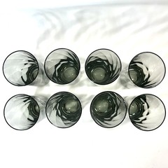 Vtg Federal Glass 9 pc Brass Caddy Beverage Set 8-12oz Smokey Grey Glasses MCM