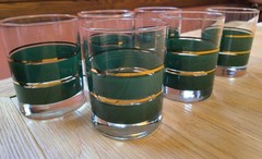 Vintage Noritake Coventry 2797 Green Gold Band Lowball Rocks Glasses DOF Set of