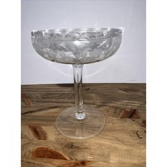 1920’s Fry Art Glass Etched Crystal Grape Leaves Champagne/Tall Sherbet 6.5″H