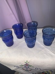 Maryland Glass Co. RING O RINGS Cobalt Blue Flat Juice Tumbler Set Of 5