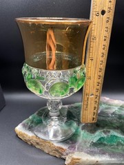 RARE 1911 Excelsior Goblet US Glass Co Tiffin Green Thumbprint Gold Band 1C784