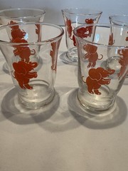 Set Of 5 1950s Vintage Hazel Atlas Dancing Drunk Pink Elephants Glass Shot Glass