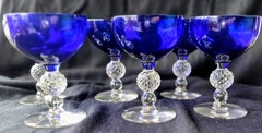 6 Vintage Morgantown Cobalt Ritz Blue Golf Ball Champagne Sherbet Glasses