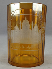 Mid 19th Century Bohemian Engraved Karlskirche Wein Amber Flashed Beaker