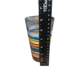 4 Vtg Libbey Mambo Fiesta Tumbler Teal Stripe 16oz Ice Tea Water Glass Retro SEE