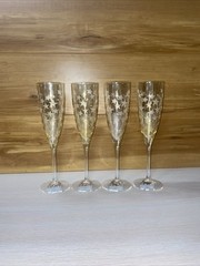 Set of 4 Miller Rogaska Crystal Reed & Barton Stars Gold Flutes RARE color way